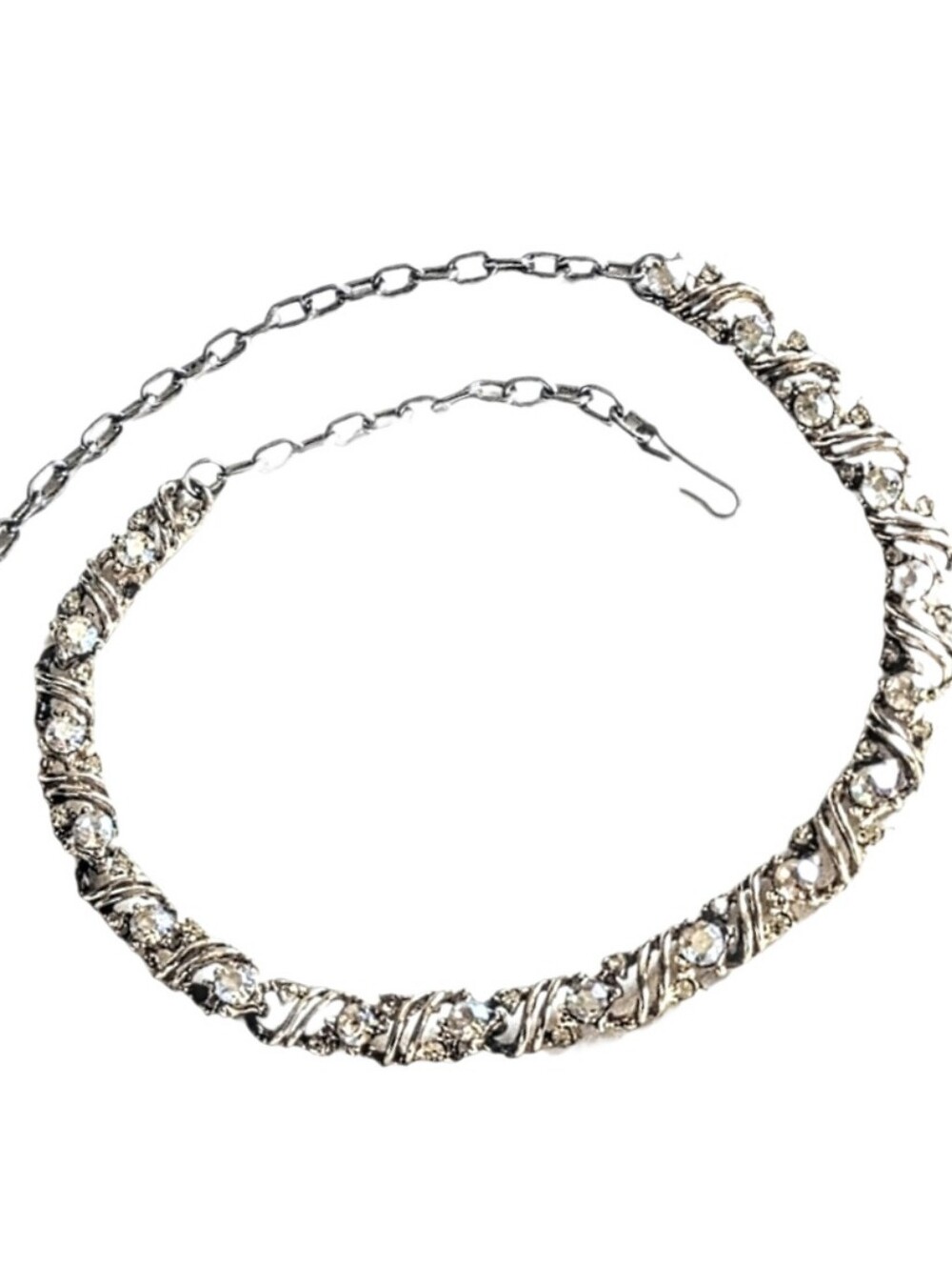 💛 Vintage AB Iridescent Rhinestone Gold Link Choker Necklace